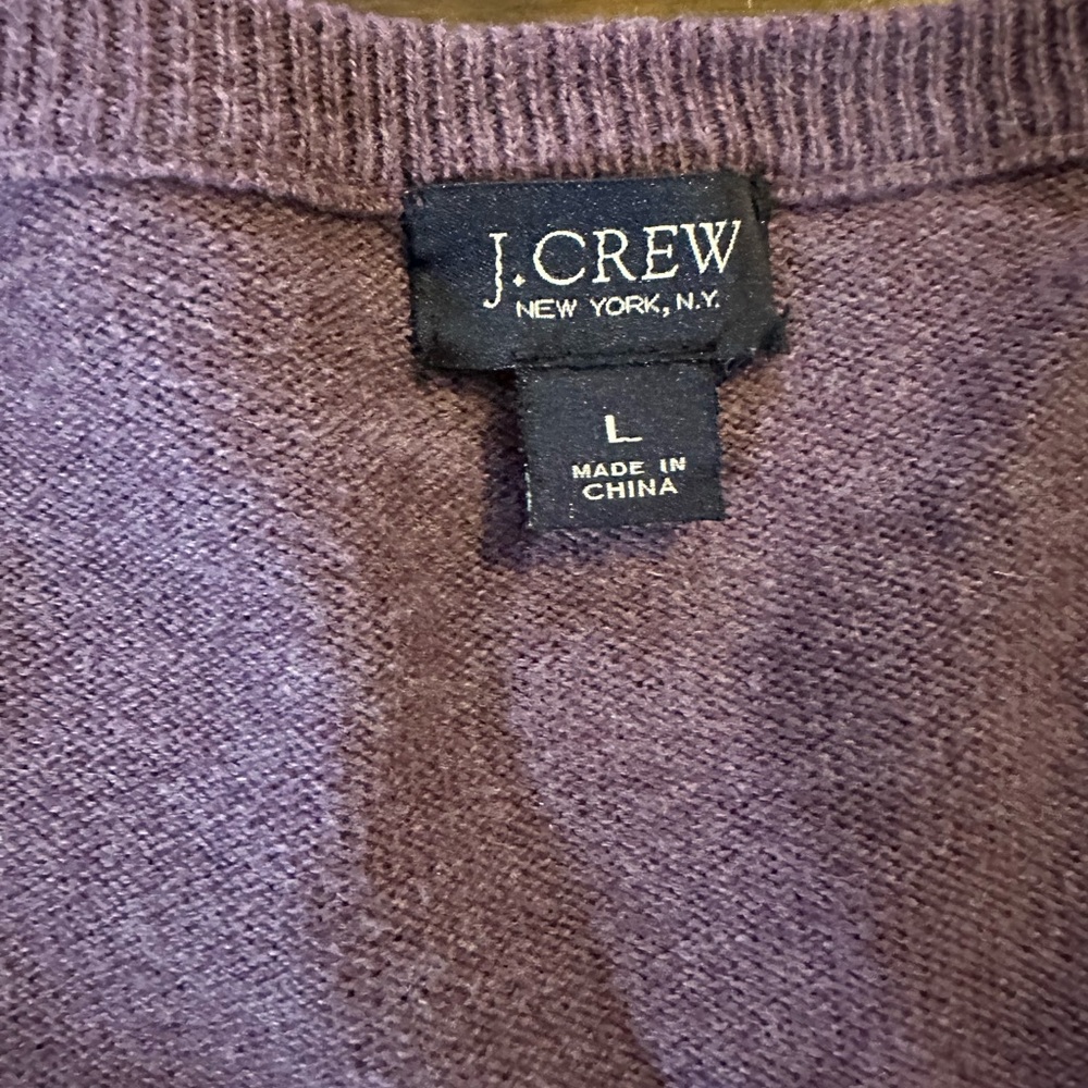 J Crew Cotton Cashmere Sweater Purple V Neck Lightweight Knit Pullover Large - Picture 7 of 8